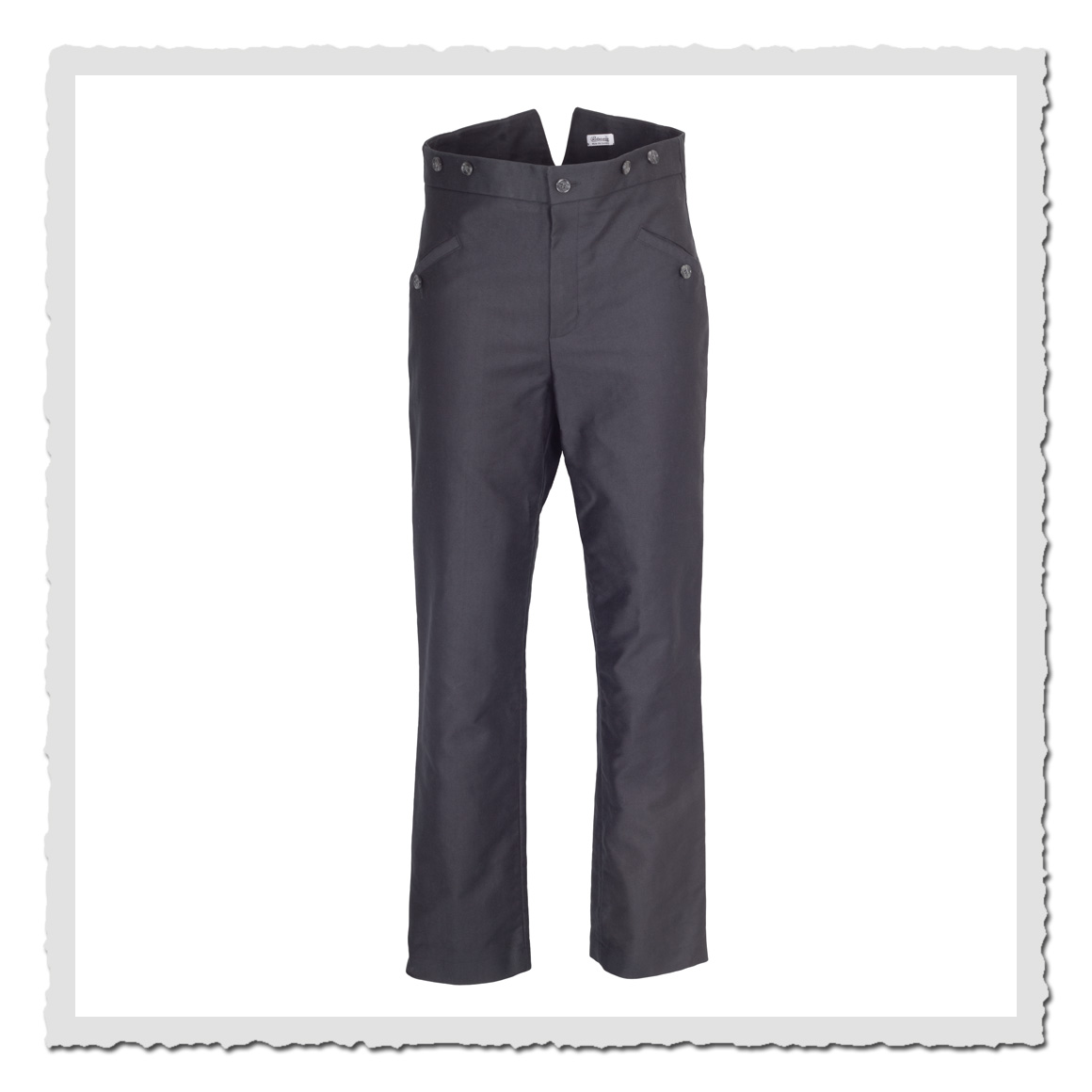 Vordere Ansicht der Retronia Arbeiterhose Gustav I anthrazit mit hoher Leibhöhe und geradem Bein.